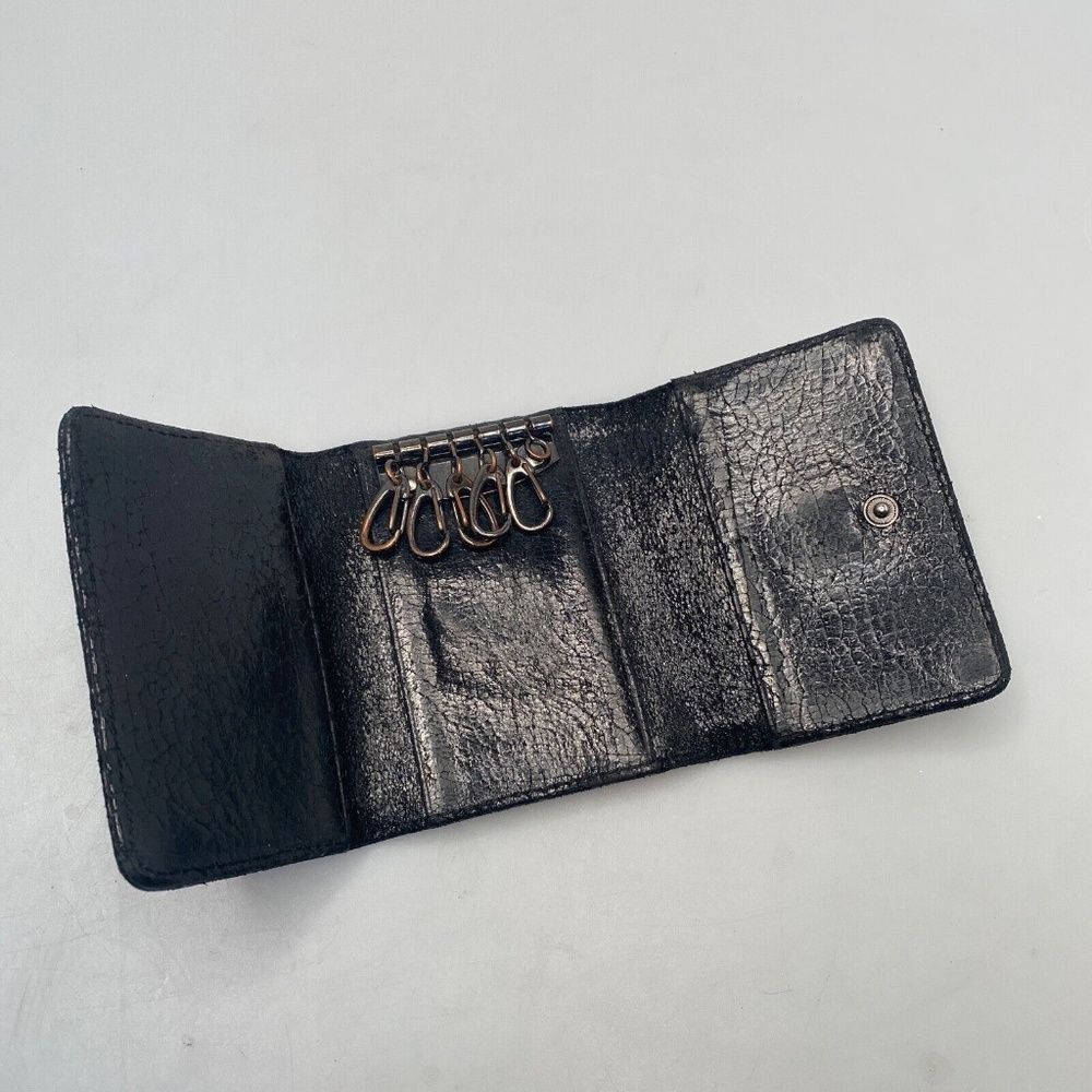 Tory Burch Black Leather Tri-Fold Key Case Mini Wallet – EUC, 5 Hooks, Crackle F - Picture 3 of 15